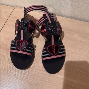 Valentino Black Sandals with Pink Trim and Heart Detail